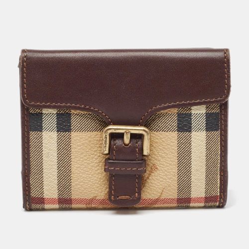 Beige Haymarket Check Coated Canvas and Leather Buckle Flap Compact Wallet - Burberry - Modalova