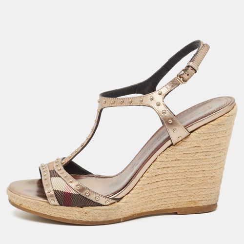 Brown Canvas and Leather Ankle Strap Espadrille Wedge Sandals Size 38.5 - Burberry - Modalova