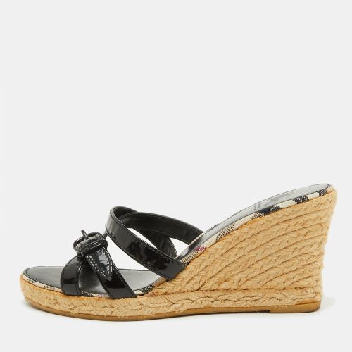 Patent Leather Strappy Wedge Espadrille Sandals Size 38 - Burberry - Modalova