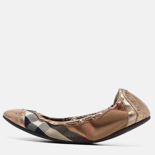 Bronze Leather and House Check Canvas Southwark Studded Scrunch Ballet Size 40 - Burberry - Modalova