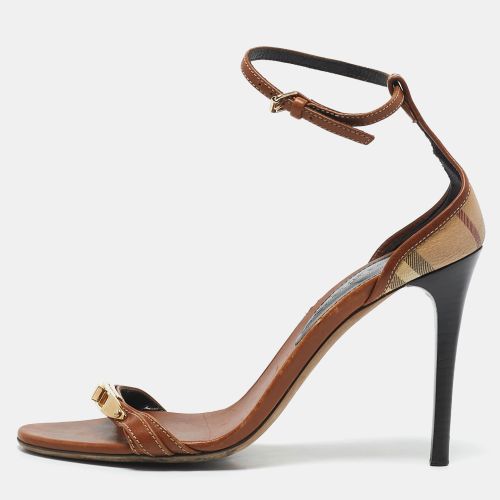 Beige House Check Canvas And Leather Ankle Strap Sandals Size 38 - Burberry - Modalova