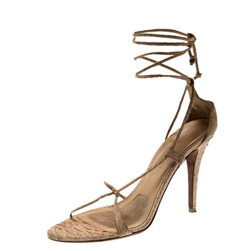 Python Leather Ankle Wrap Open Toe Sandals Size 38 - Burberry - Modalova