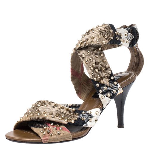 Nova Check Criss Cross Canvas Spike Studded Open Toe Sandals Size 37 - Burberry - Modalova