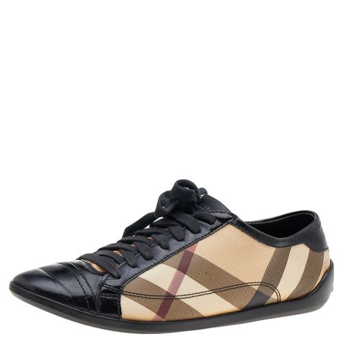 Black/ Canvas And Patent Leather Low Top Sneakers Size 37 - Burberry - Modalova