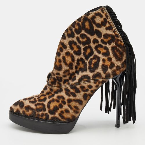 Brown Leopard Print Calf Hair Fringe Ankle Boots Size 37 - Burberry - Modalova