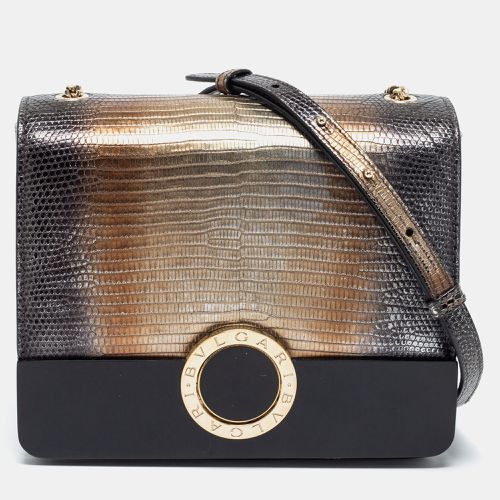 Black Lizard,Perspex and Leather Small Flap Cover Shoulder Bag - Bvlgari - Modalova