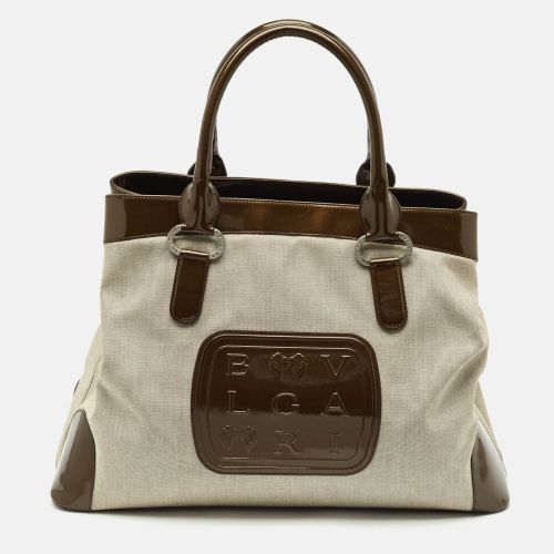 Dark /Grey Patent Leather and Canvas Middle Zip Tote - Bvlgari - Modalova