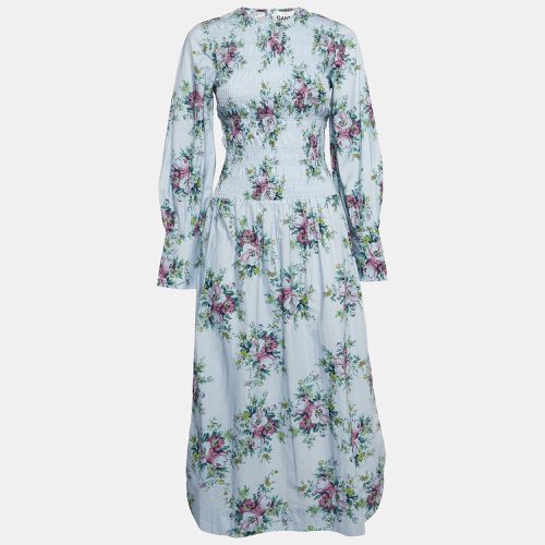 Floral Print Shirred Cotton Midi Dress XS - Ganni - Modalova