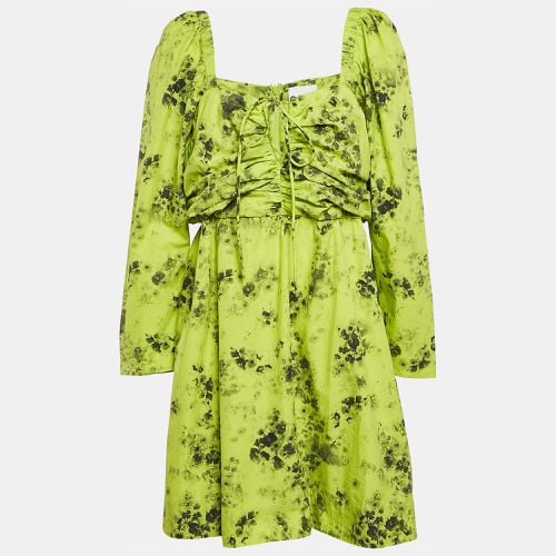 Floral Print Cotton Gathered Mini Dress L - Ganni - Modalova