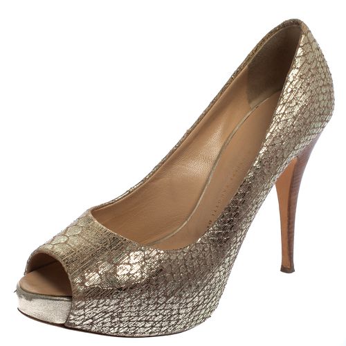 Metallic Python Embossed Leather Peep Toe Platform Pumps Size 39.5 - Giuseppe Zanotti - Modalova