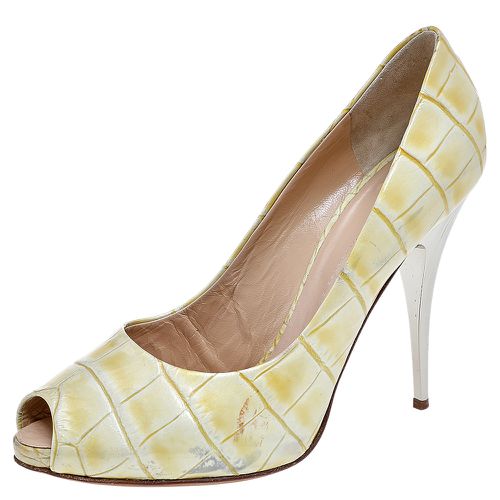 Croc Embossed Leather Peep Toe Platform Pumps Size 40 - Giuseppe Zanotti - Modalova