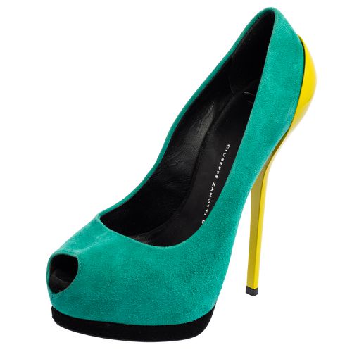 Yellow Suede And Patent Leather Peep Toe Platform Pumps Size 37 - Giuseppe Zanotti - Modalova