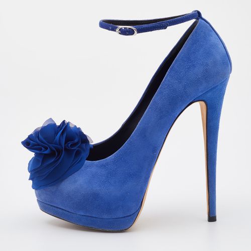 Suede Flower Applique Peep Toe Platform Ankle Strap Pumps Size 37 - Giuseppe Zanotti - Modalova