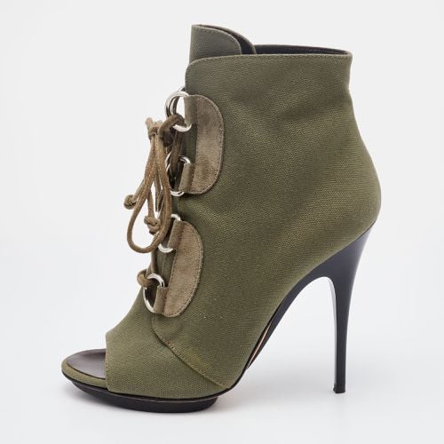 Olive Canvas and Suede Lace Up Booties Size 37 - Giuseppe Zanotti - Modalova