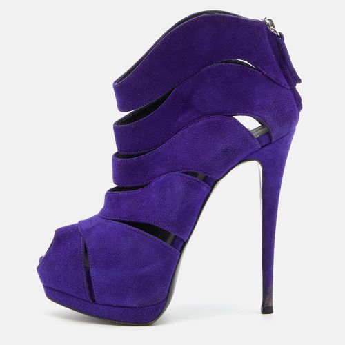 Suede Wave Cut Out Peep Toe Platform Booties Size 37.5 - Giuseppe Zanotti - Modalova