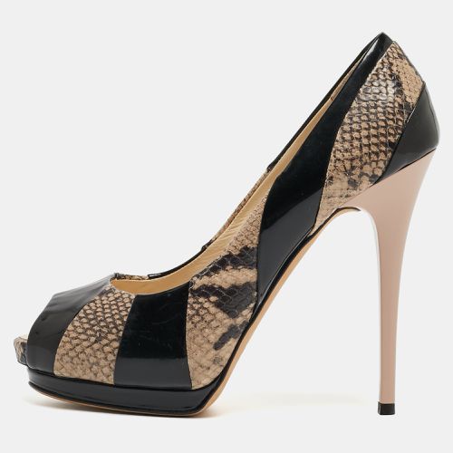 Tricolor Embossed Python and Patent Leather Platform Peep Toe Pumps Size 40 - Giuseppe Zanotti - Modalova