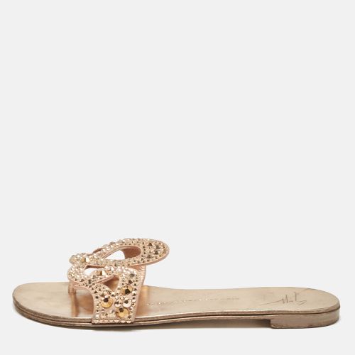 Crystal Embellished Suede Turchesite Flat Slides Size 37 - Giuseppe Zanotti - Modalova