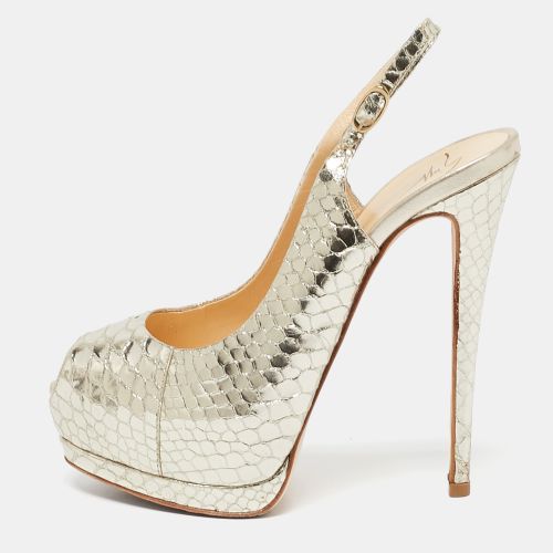 Python Embossed Leather Peep Toe Slingback Sandals Size 40 - Giuseppe Zanotti - Modalova