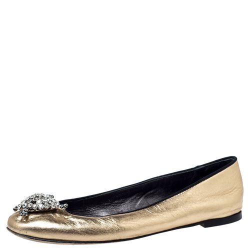 Metallic Leather Crystal Embellished Ballet Flats Size 38 - Giuseppe Zanotti - Modalova