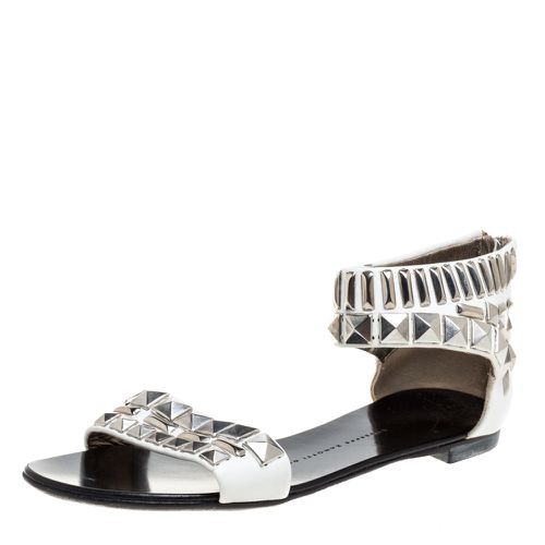 Leather Studded Ankle Cuff Zipper Flats Size 36 - Giuseppe Zanotti - Modalova