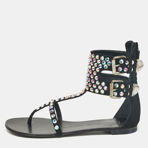 Suede Crystal Embellished Thong Ankle Cuff Flat Sandals Size 37 - Giuseppe Zanotti - Modalova