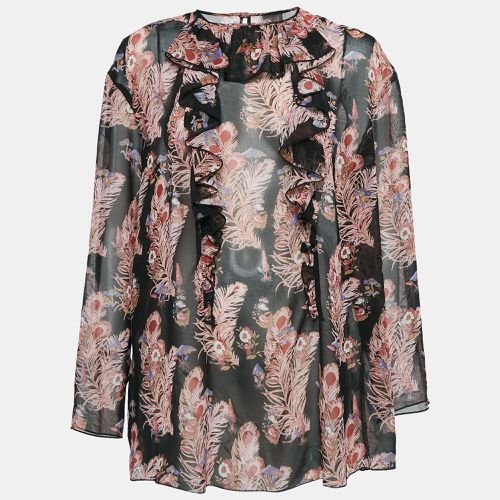 Feather-Floral Print Chiffon Ruffled Blouse L - Giamba - Modalova