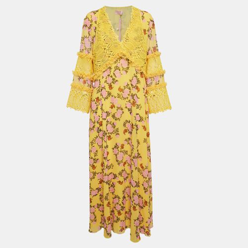 Floral Print Chiffon and Lace Cut-Out Maxi Dress M - Giamba - Modalova