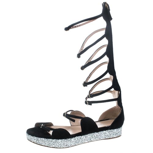 Suede Glitter Platform Flat Gladiator Sandals Size 38.5 - Giambattista Valli - Modalova