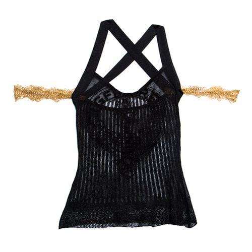 GF Ferre Black Scallop Lace Strap Detail Perforated Knit Top S - Gianfranco Ferre - Modalova