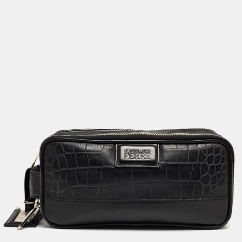 Croc Embossed Leather Oversized Pouch - Gianfranco Ferre - Modalova