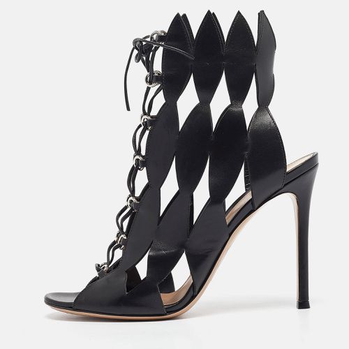 Cutout Leather Lace Up Ankle Booties Size 38.5 - Gianvito Rossi - Modalova