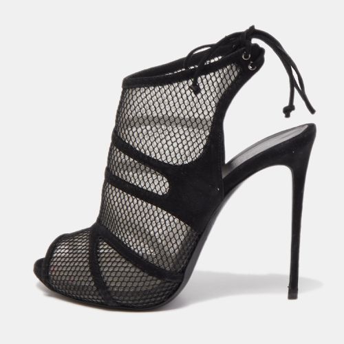 Suede and Mesh Peep Toe Ankle Sandals Size 37.5 - Gianvito Rossi - Modalova