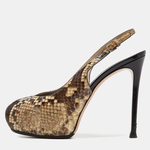 Beige/ Python Leather Peep Toe Slingback Pumps Size 38.5 - Gianvito Rossi - Modalova