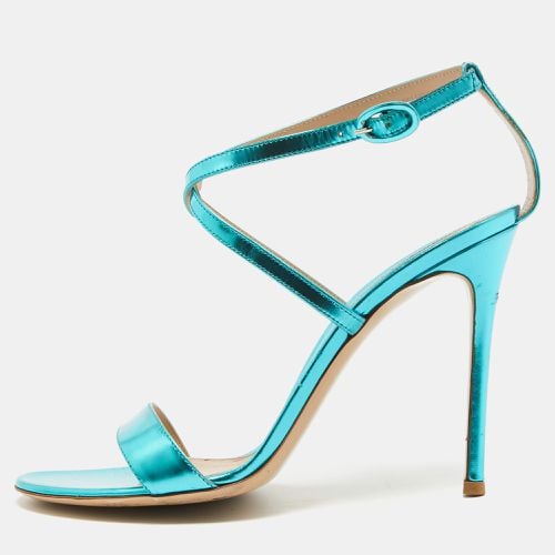 Metallic Leather Cross Ankle Strap Sandals Size 39 - Gianvito Rossi - Modalova