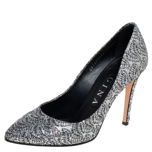 Silver Lurex And Glitter Slip On Pumps Size 38.5 - Gina - Modalova