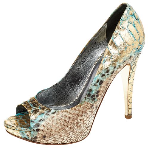 Python Leather Peep Toe Platform Pumps Size 39 - Gina - Modalova