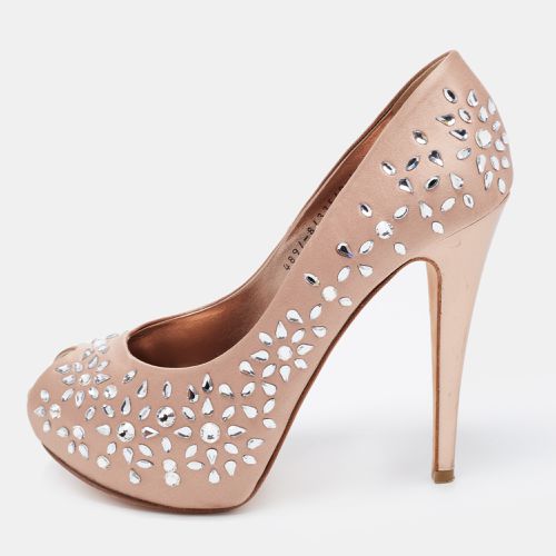 Satin Embellished Peep Toe Platform Pumps Size 39.5 - Gina - Modalova