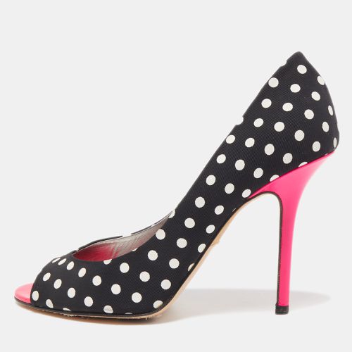 White Polka Dot Canvas Peep Toe Pumps Size 40 - Gina - Modalova