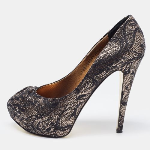 Silver Brocade Fabric Pleated High Heel Platform Pumps Size 39.5 - Gina - Modalova