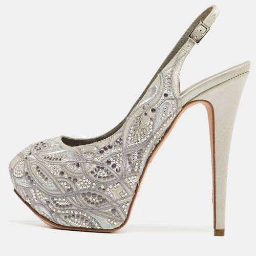 Satin Embellished Slingback Platform Sandals Size 39.5 - Gina - Modalova