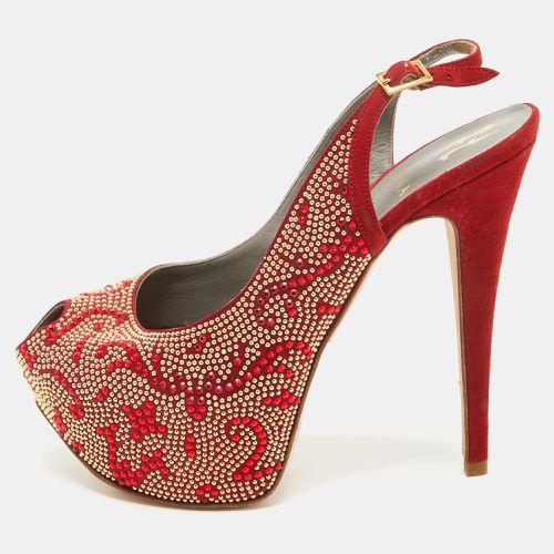 Embellished Satin Peep Toe Platform Slingback Pumps Size 39 - Gina - Modalova