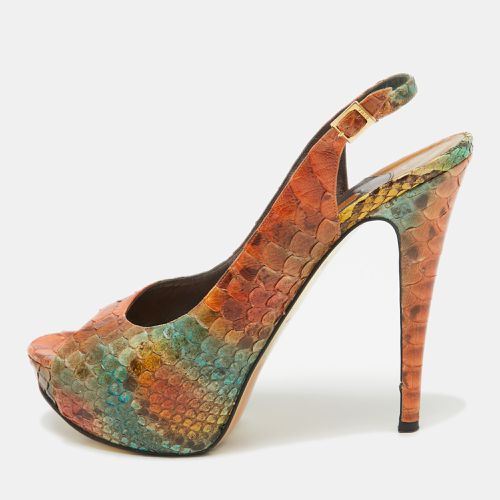 Tricolor Python Open Toe Platform Slingback Pumps Size 40.5 - Gina - Modalova