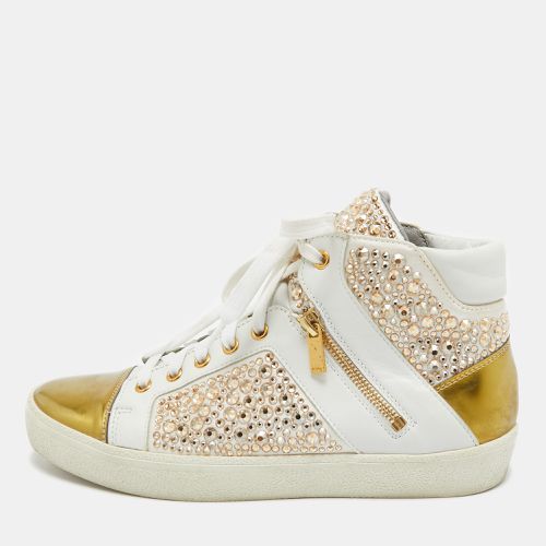 Gold Leather Strass Embellished High Top Sneakers Size 39 - Gina - Modalova