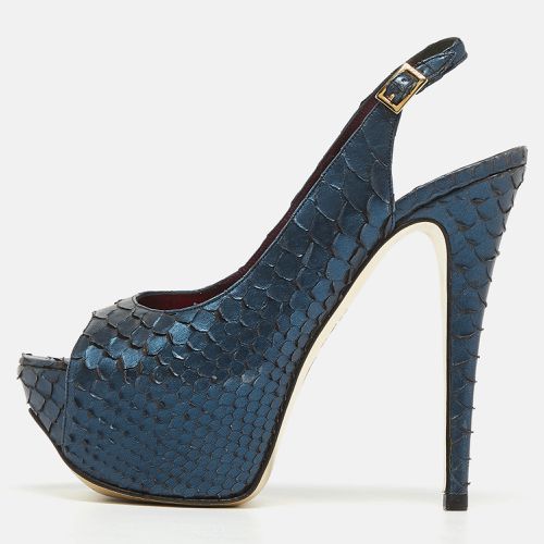 Metallic Python Open Toe Platform Slingback Pumps Size 37.5 - Gina - Modalova