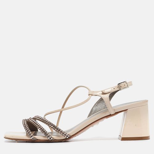 Light Patent Leather Crystal Embellished Slingback Sandals Size 37.5 - Gina - Modalova