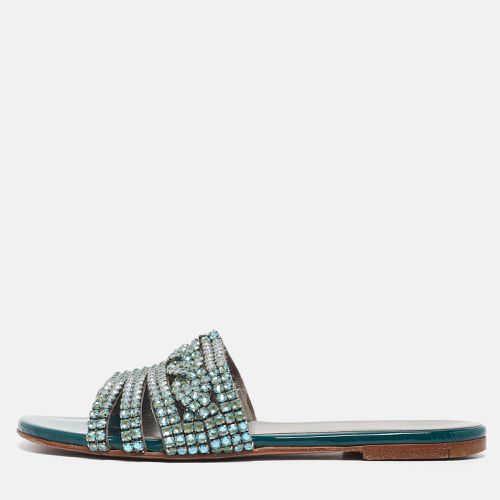 Leather and Patent Crystal Embellished Flat Slides Size 36 - Gina - Modalova