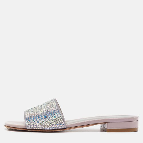 Purple Leather Crystal Embellished Flat Slides Size 37.5 - Gina - Modalova