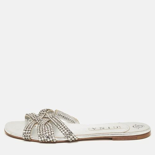 Leather Crystal Embellished Flat Sandals Size 41.5 - Gina - Modalova