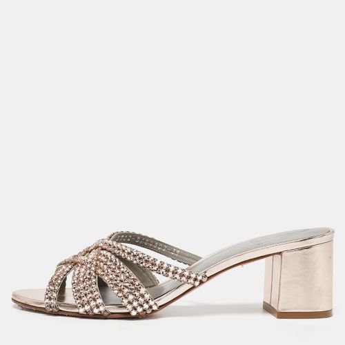 Rose Gold Leather Crystal Embellished Dexie Slide Sandals Size 39 - Gina - Modalova