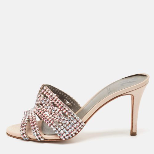 Leather Crystal Embellished Slide Sandals Size 36.5 - Gina - Modalova